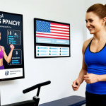**Prompt:** A determined athlete, mid-exercise, using a modern fitness tracker to monitor their progress during rehabilitation. They are in a bright, well-equipped physiotherapy clinic with a smiling physiotherapist guiding them. Focus on the athlete's focused expression and the high-tech equipment. Background includes posters with motivational slogans in Polish.