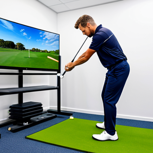 Home 17 Golf Rehabilitation Evaluation**
"A sports physiotherapist analyzing a golfer's swing using video analysis equipment in a bright, modern clinic. The golfer is fully clothed in athletic wear, demonstrating a golf swing. Focus on the diagnostic process and technology. Safe for work, appropriate content, fully clothed, professional setting, perfect anatomy, natural proportions, well-lit photography, high quality."
**