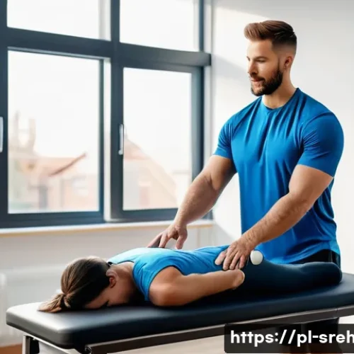 스포츠재활 전문가를 위한 학습 플랜 - A modern sports rehabilitation clinic interior with a physiotherapist performing manual therapy on a...